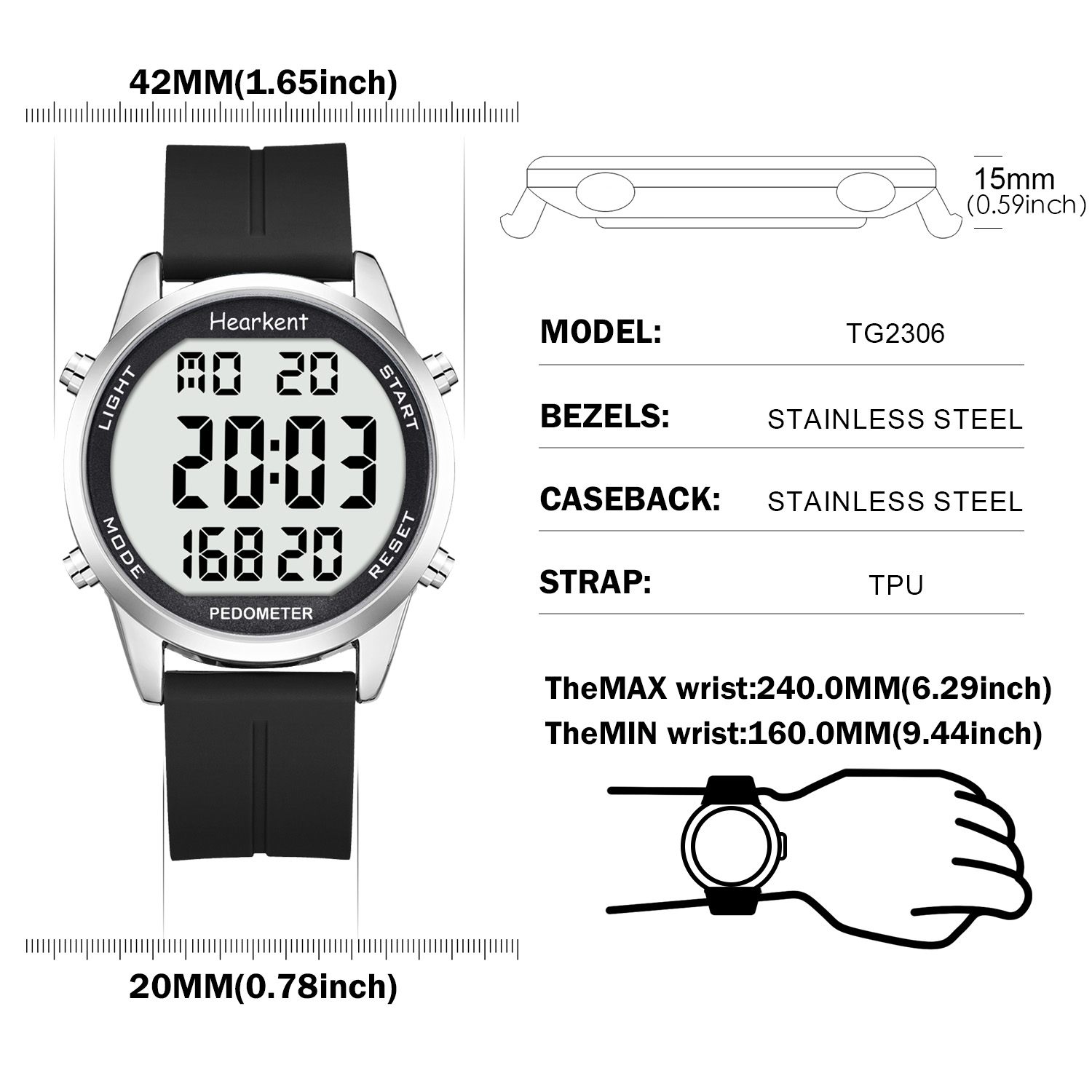 Hearkent Pedometer Watch Men/W - огляд і ціна Running Watch